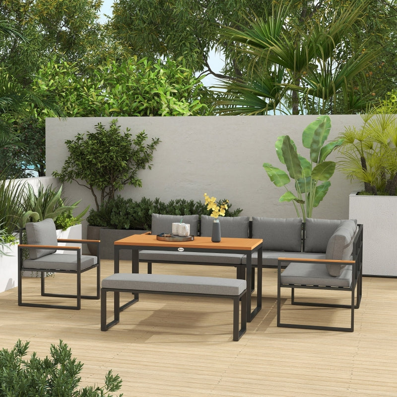 6-Piece L-Shaped Garden Furniture Set with 3 Loveseats - Natural Wood Outdoor Seating