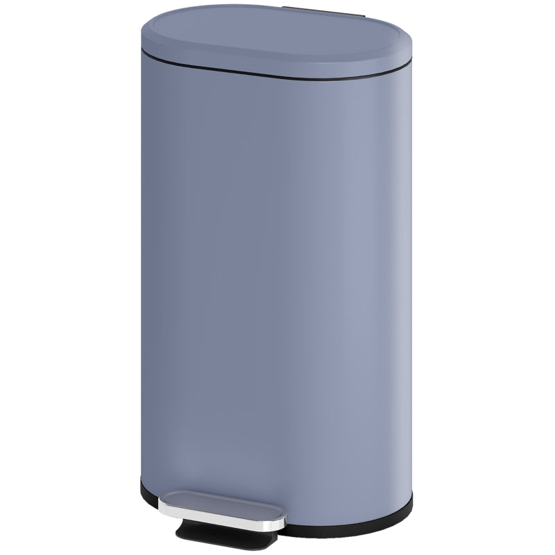 30L Slim Kitchen Bin with 90° Stay-Open Lid, Soft-Close Pedal, Removable Inner Bucket, Fingerprint-Resistant Grey for Home Office