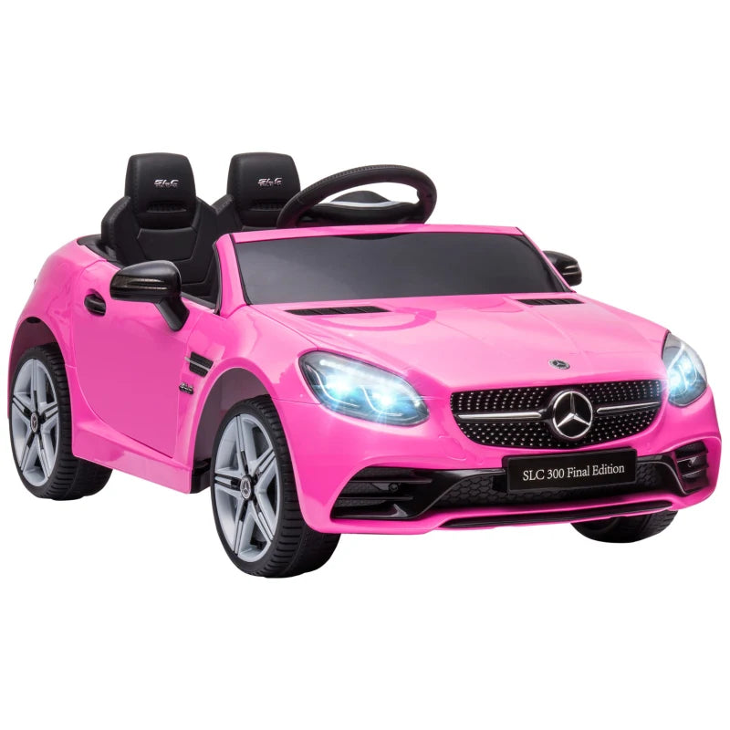 Benz SLC 300 Licensed 12V Kids Electric Ride On Car - Pink, Music, Remote Control, LED Headlights & Horn