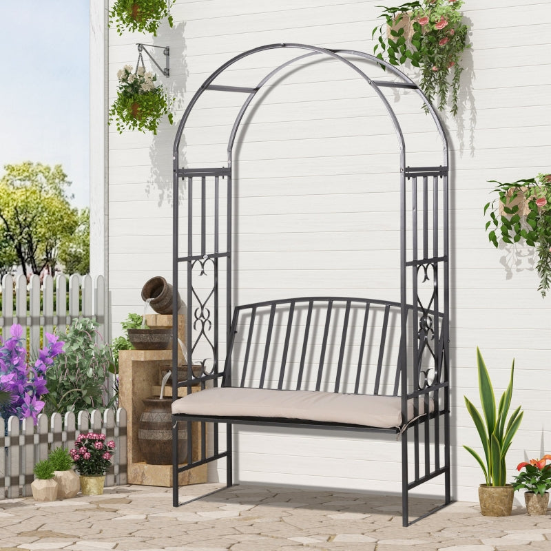 Grey Metal Frame Garden Bench with Arch, 114x60x206 cm