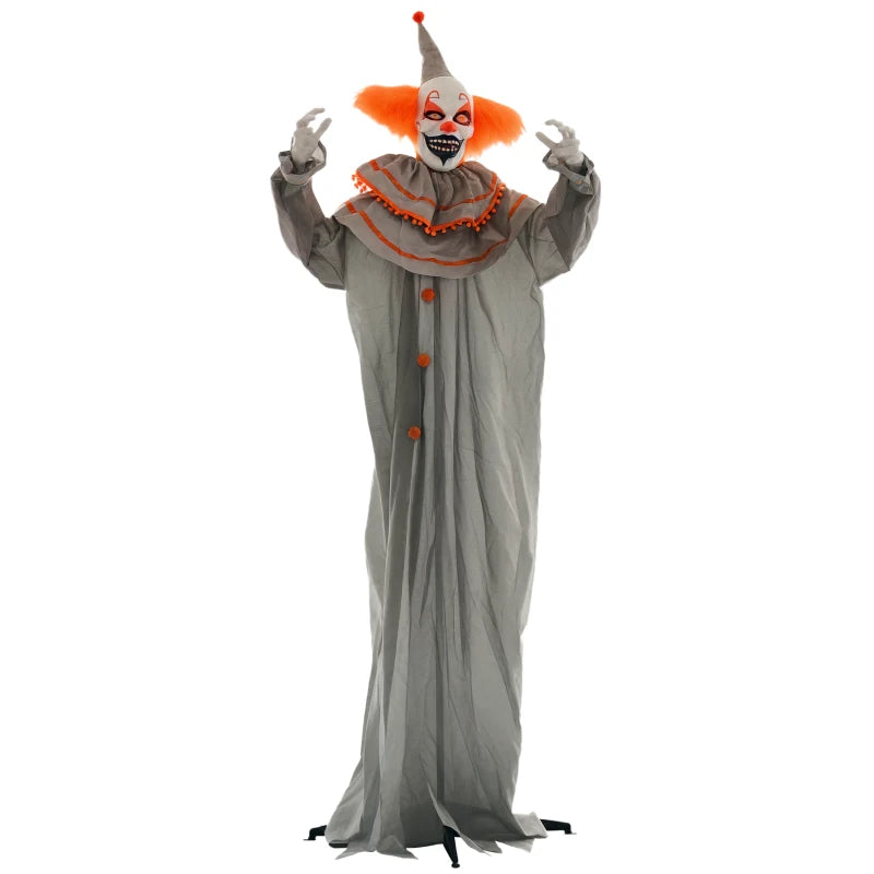 6 Foot Orange Clown Halloween Animatronic with Glowing Eyes for Spooky Decorations