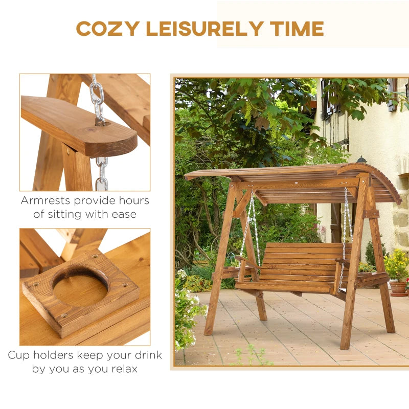 2 Seater Wooden Swing Bench With Adjustable Canopy