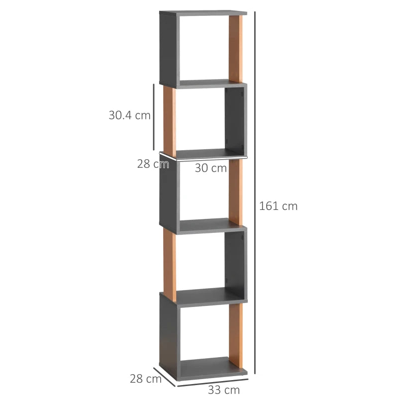 Modern 5-Tier Bookshelf - Freestanding Bookcase for Living Room, Home Office & Study - Stylish Brown & Dark Grey Storage