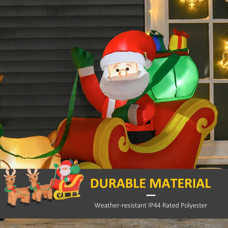 8ft Inflatable Santa Claus Sleigh with LED Lights - Perfect for Indoor Outdoor Christmas Garden Lawn Decoration
