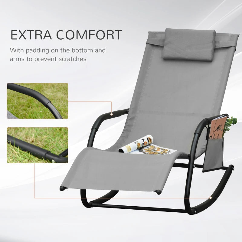 Grey Outdoor Rocking Chair Set with Mesh Fabric and Storage Bag