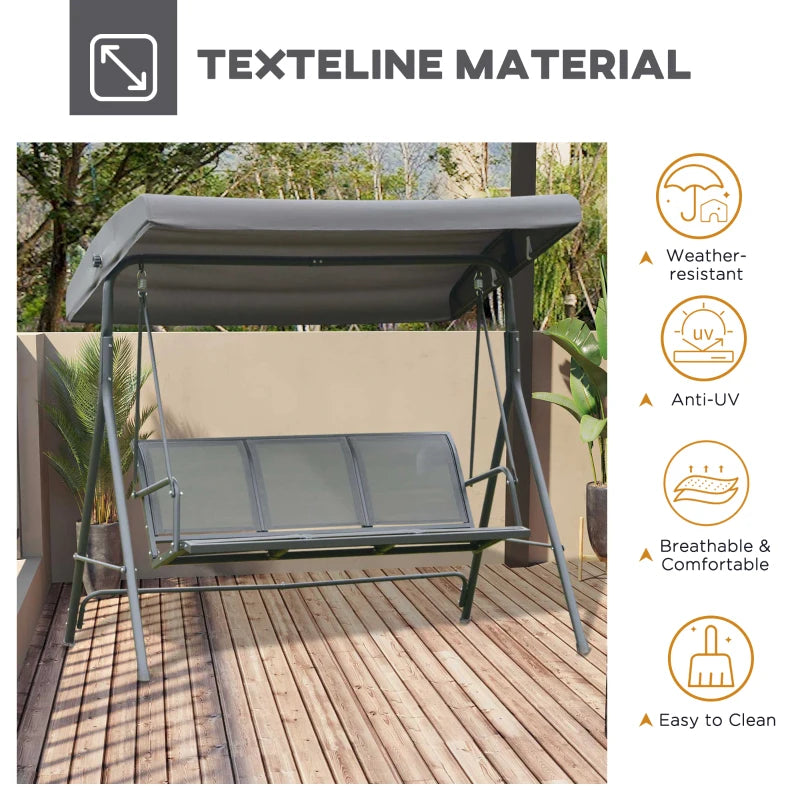 Grey 3-Seater Garden Swing Bench with Canopy and Mesh Seat