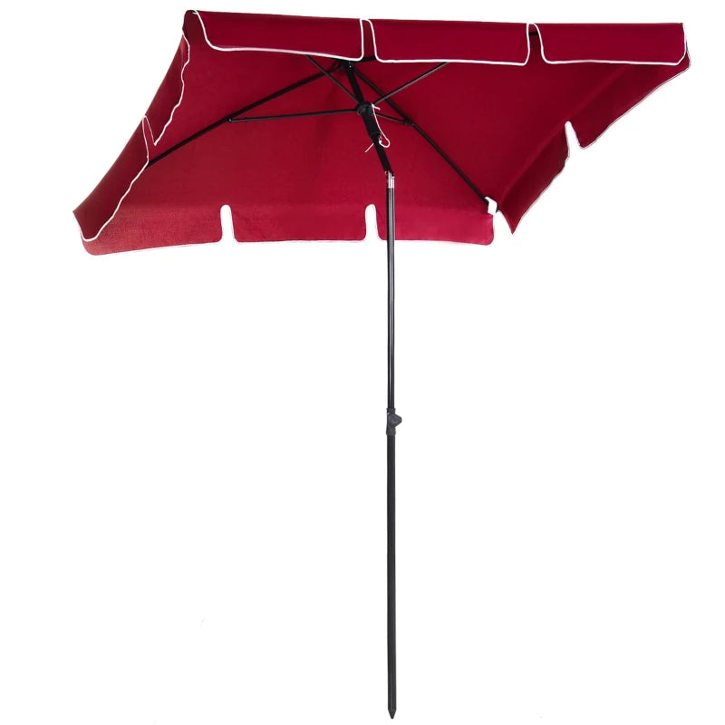 Red Rectangular Garden Parasol with Ruffles & Tilting Canopy