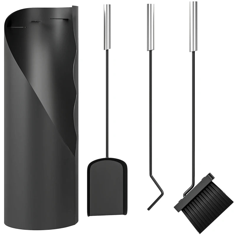 4-Piece Black Fireplace Tools Set - Metal Accessories with Broom, Shovel, Poker & Bucket - Perfect Fireside Companion