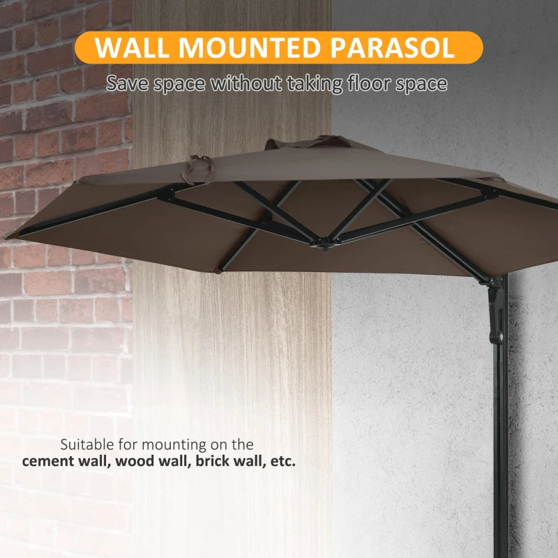 Khaki Wall Mounted Patio Umbrella with Rotatable Canopy - 2.5m