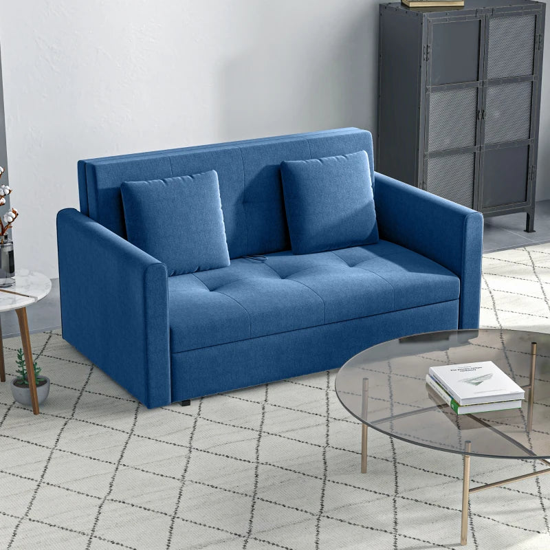 Modern 2 Seater Sofa Bed with Hidden Storage, Convertible Loveseat Couch in Deep Blue for Living Room