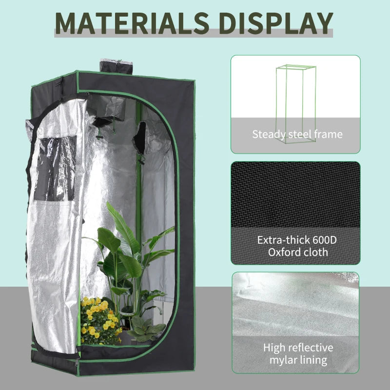 Indoor Hydroponic Grow Tent - Black, 60x60x140cm