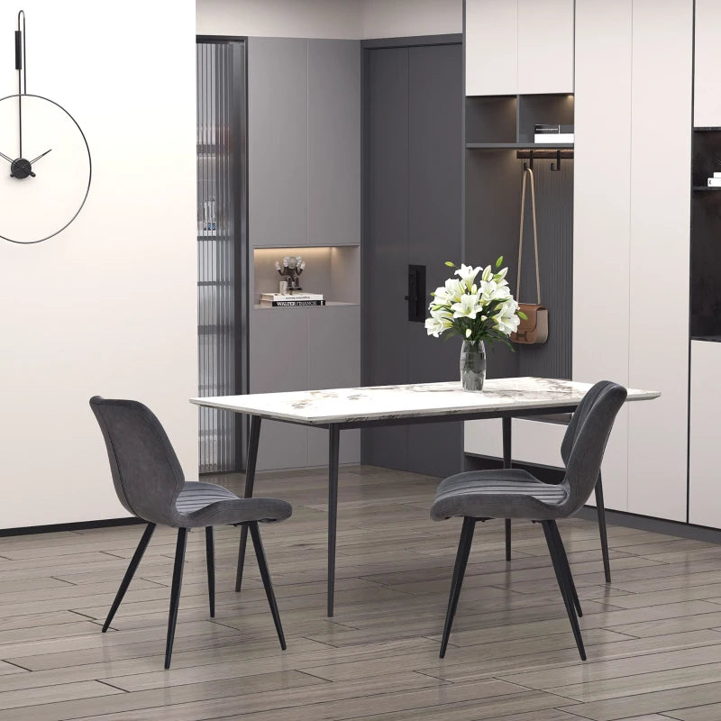 Set of 2 Grey PU Leather Dining Chairs with Backs, Padded Seats & Steel Frame for Kitchen & Dining Room