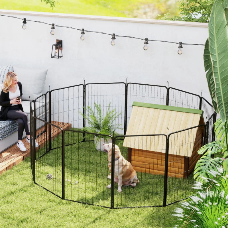12 Panel Solid Dog Playpen with Doors for Large Dogs 100cm Tall Black