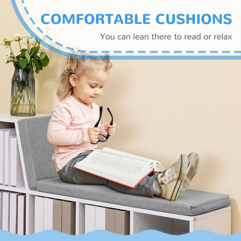 Stylish White Bookcase Storage Shelf with Cushioned Reading Seat - Perfect Bookshelf Cabinet for Study & Living Room