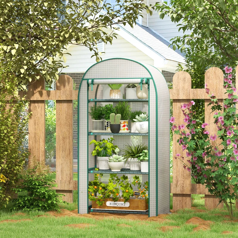 Portable White Mini Greenhouse with Storage Shelf