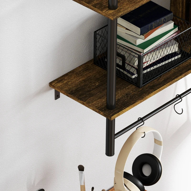 Stylish Three-Tier Floating Shelf - Modern Brown and Black Wall Storage for Home Decor and Organization