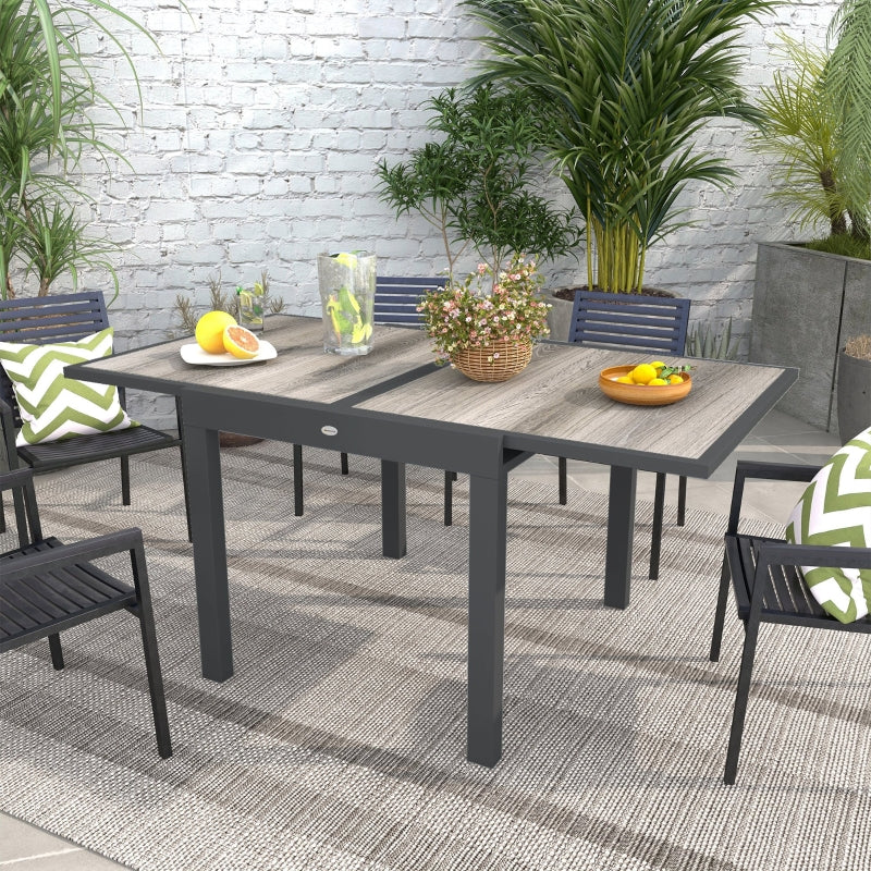 Grey Extendable Outdoor Dining Table for 6, Aluminium Frame, Rectangular Patio Table, 80/160L x 80W x 75H cm