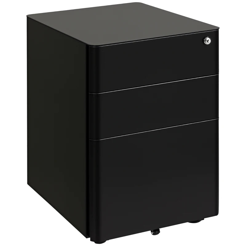 Vinsetto Lockable Rolling Filing Cabinet - 3 Drawer Steel Office Storage Unit for A4, Letter & Legal Files