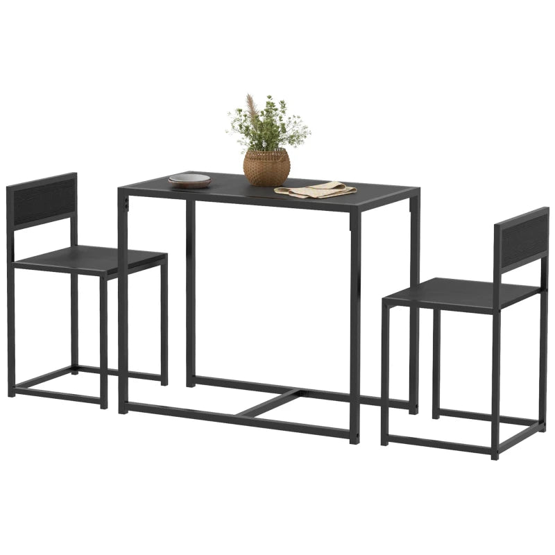 Compact Dining Table and Chairs Set for Small Spaces - Rectangular Steel Frame Dining Room Set in Black