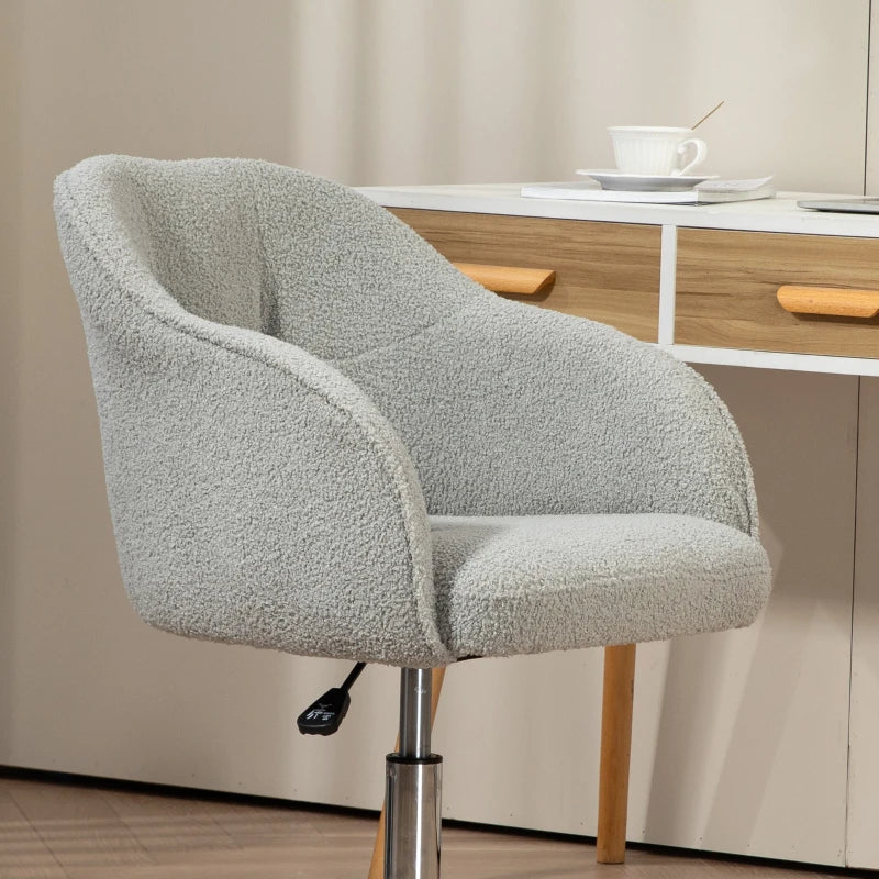 Comfortable Teddy Fleece Swivel Office Chair in Grey - Ergonomic Design for Home and Office Use