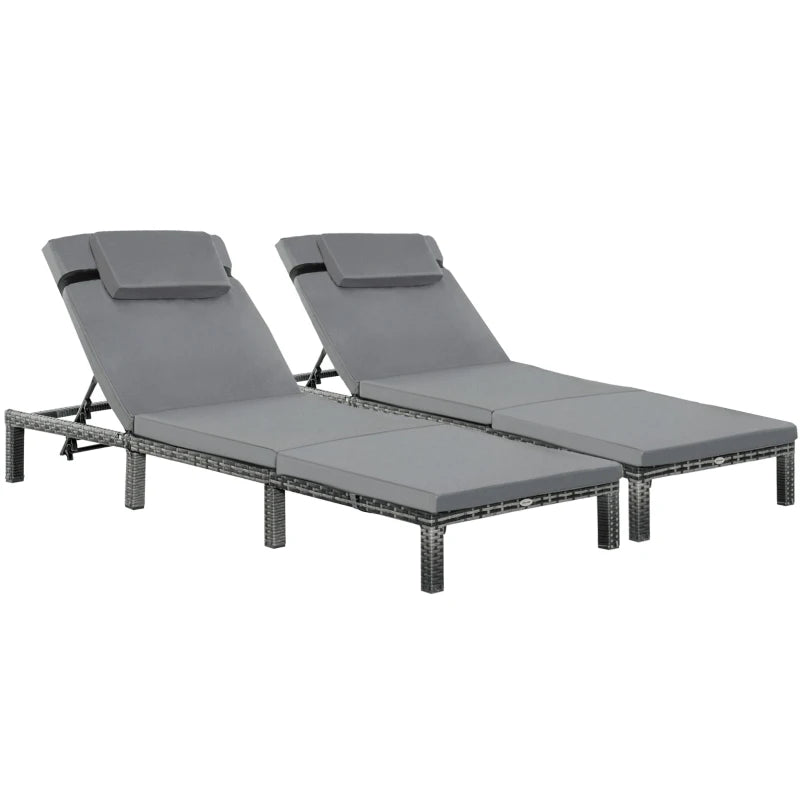 Grey Rattan Sun Loungers Set of 2 with Cushion