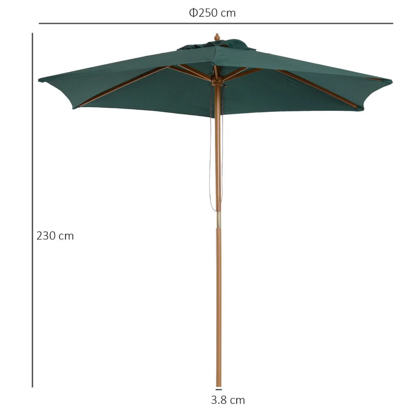 Green 2.5m Wooden Garden Parasol Sun Shade