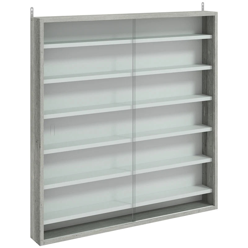 Stylish Six Shelf Display Cabinet with Glass Doors - Modern Graphite Wood Effect Storage Solution for Home or Office