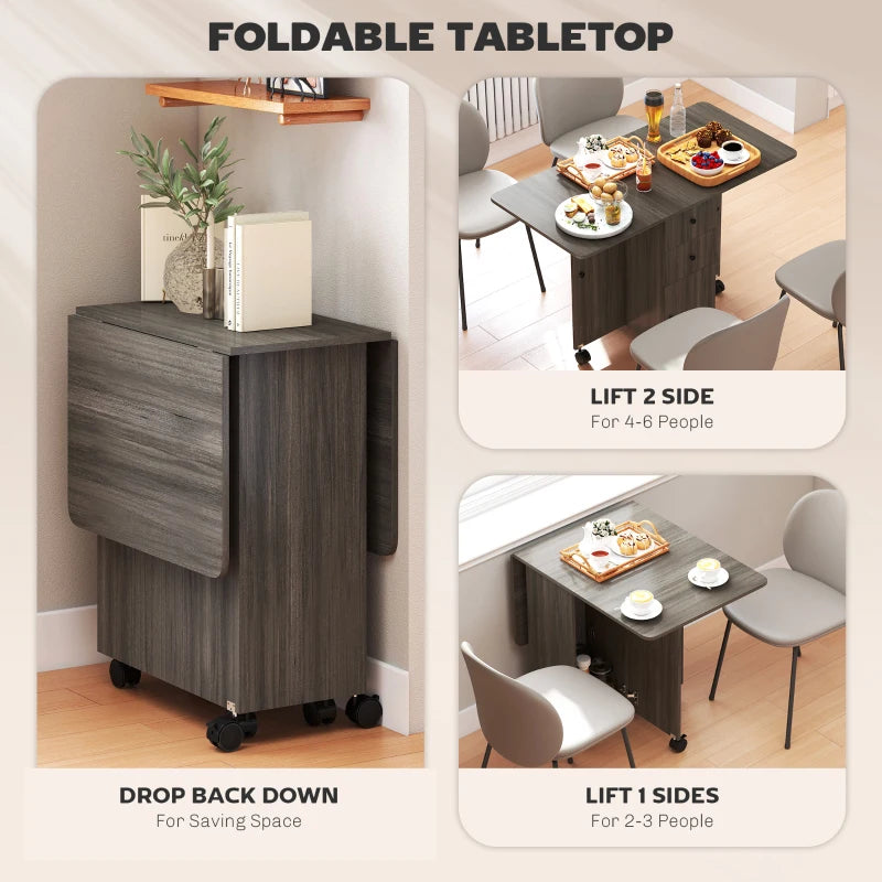Multi-Storage Grey Drop Leaf Dining Table for Six - Space-Saving, Stylish, Perfect for Modern Homes
