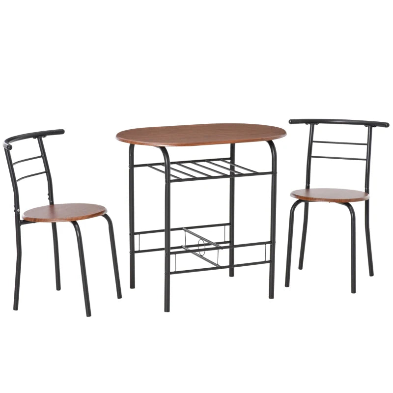 3 Piece Metal Frame Wood Top Dining Table Set with Storage Shelf and 2 Chairs for Breakfast Bar or Dining Room