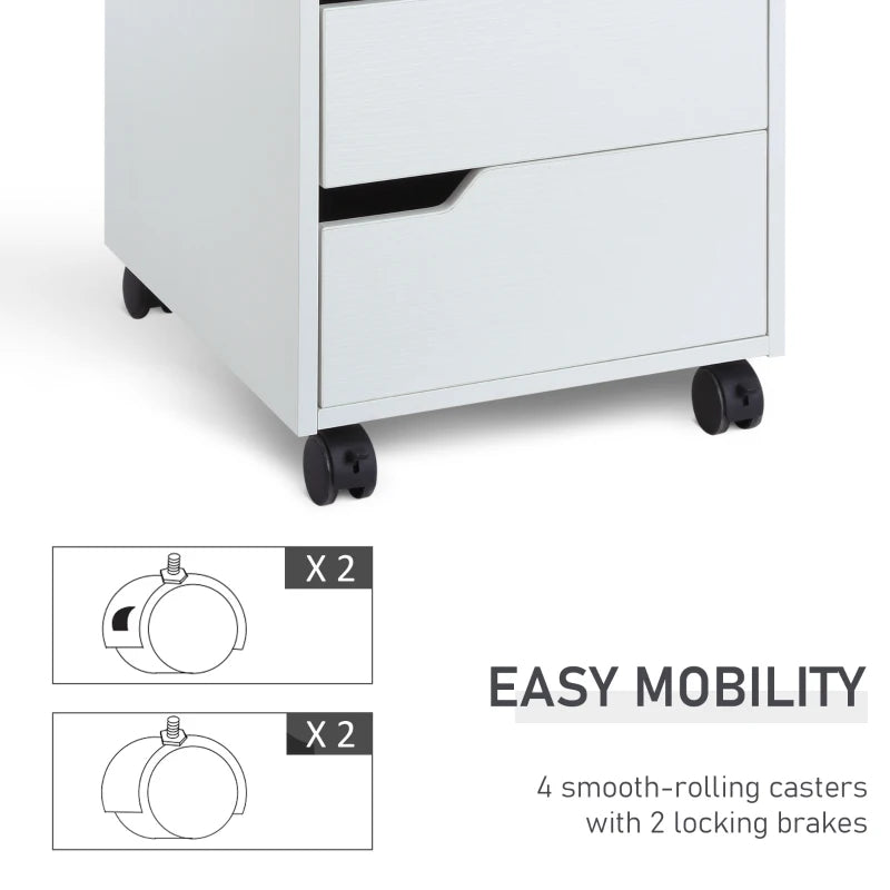 3 Drawer Mobile File Cabinet on Wheels - Vertical Filing Cabinet for Home Office - Stylish White Storage Solution