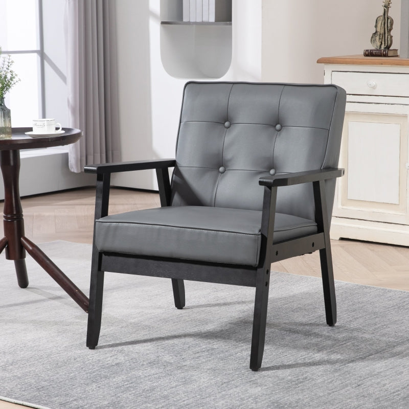 Set of 2 Grey PU Leather Accent Chairs with Beech Wood Frame for Living Room and Bedroom