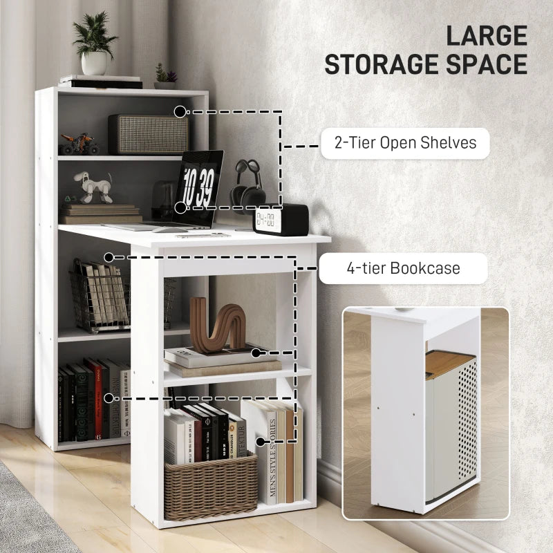 120cm White Wooden Computer Desk with 6-Tier Bookshelves - Stylish Home Office Laptop Table & Writing Workstation