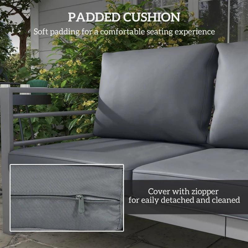 Grey Aluminium 3-Seater Garden Bench with Cushions