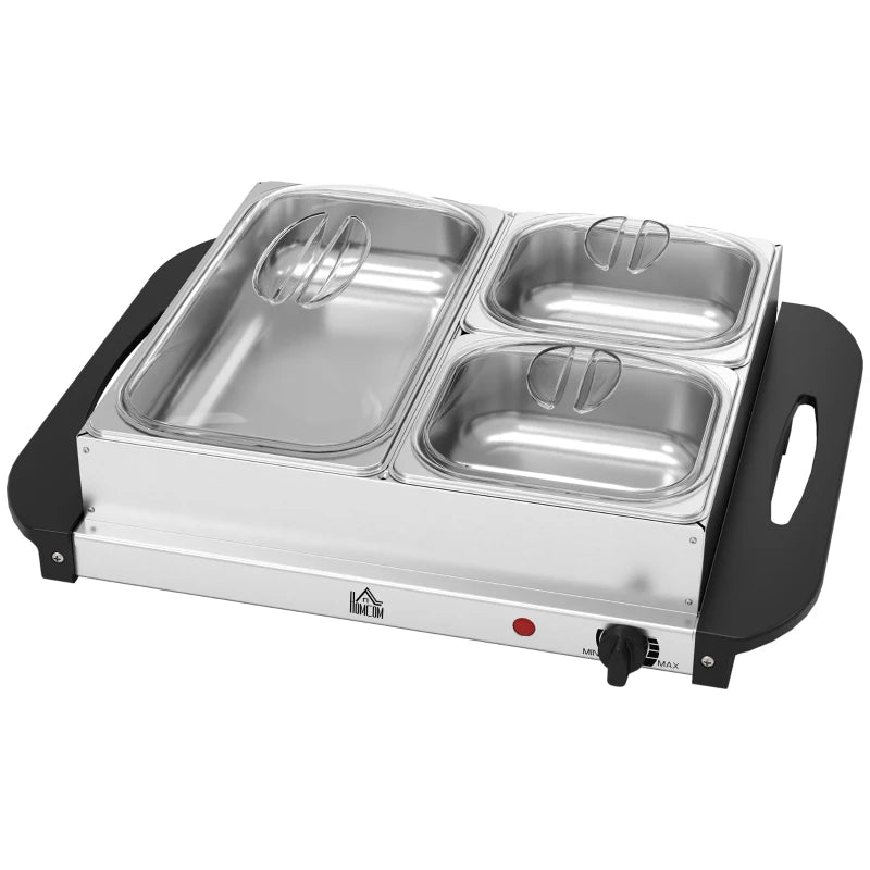 4.5L Stainless Steel Electric Buffet Server with 3 Trays & Lids - Perfect for Parties & Catering