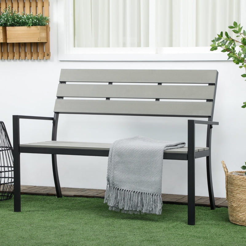 Grey Steel Frame 2 Seater Outdoor Garden Bench