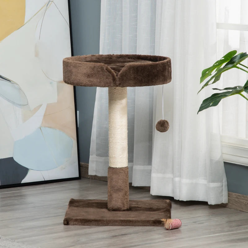 Small Cat Tree for Indoor Cats - Sisal Scratching Post, Kitten Bed, Ball Toy - Brown, 45x45x70 cm