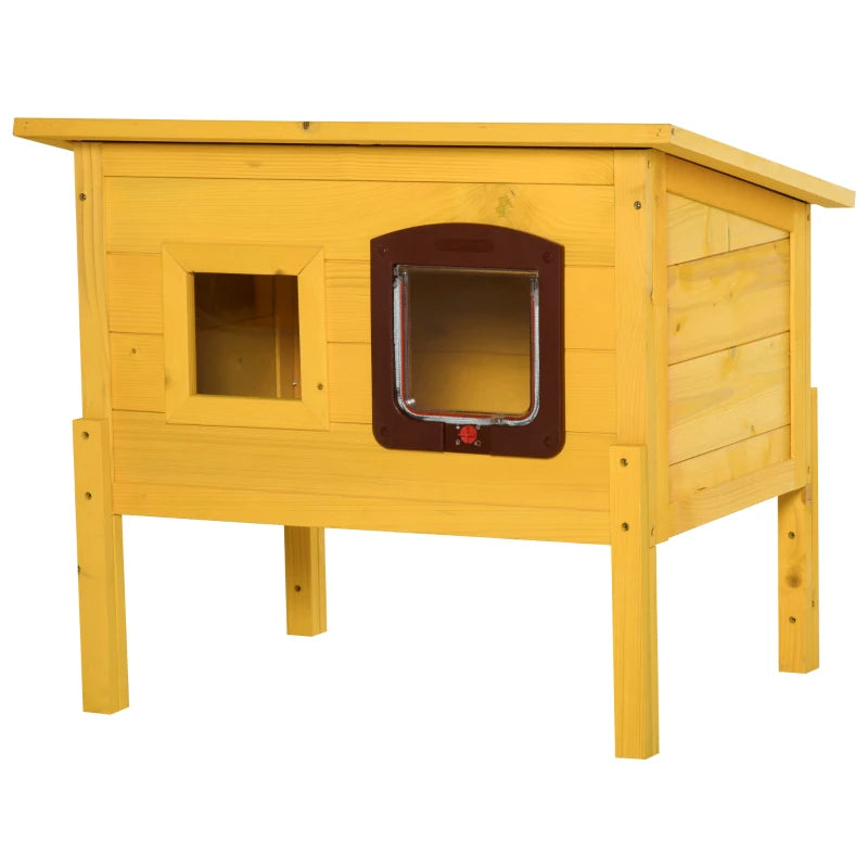 Garden Wooden Cat House - Outdoor Kitty Shelter with Waterproof Roof, Door & Window - Perfect Pet Play Home & Hide Cage
