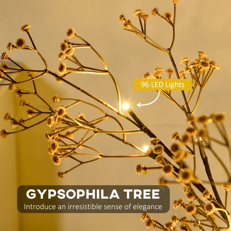 5ft Artificial Gypsophila Blossom Tree with 96 Warm White LED Lights - Perfect for Weddings, Parties, Indoor & Outdoor Decor