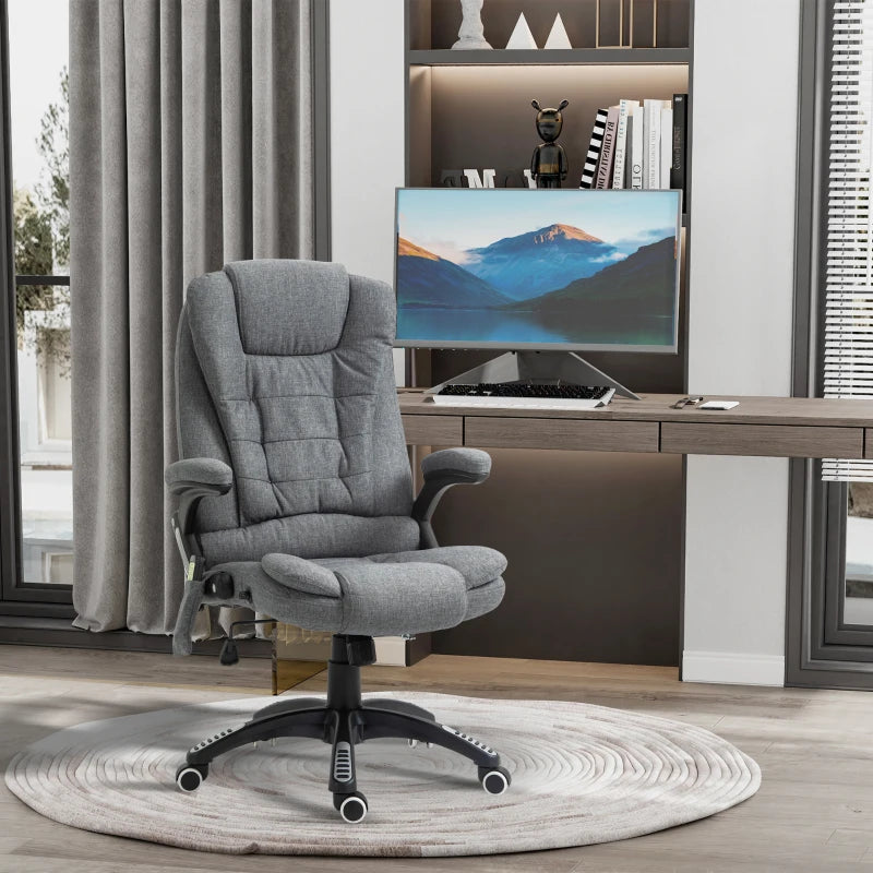 Vinsetto Heated Massage Recliner Chair - 6 Massage Points, 360° Swivel, Linen-Feel Fabric, Grey - Perfect for Office & Home