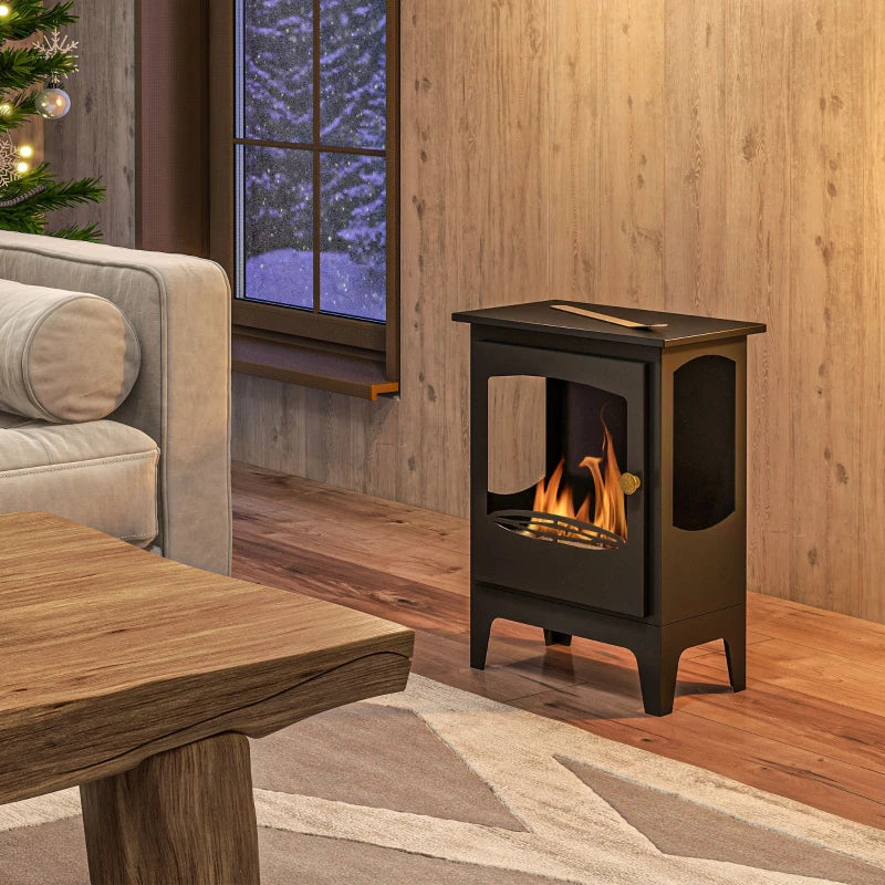 Freestanding Bioethanol Fireplace with Stainless Steel Snuffer 1.2L Tank Indoor Use Black