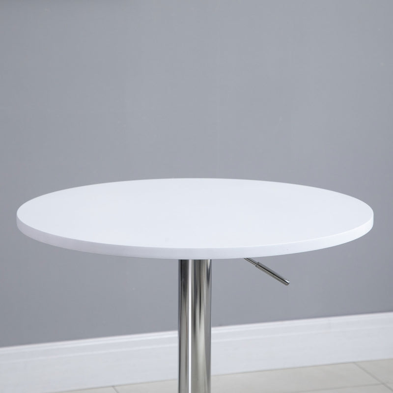 Adjustable Height Round Bistro Table 60cm - Stylish White Metal Frame Swivel Top for Kitchen & Conservatory