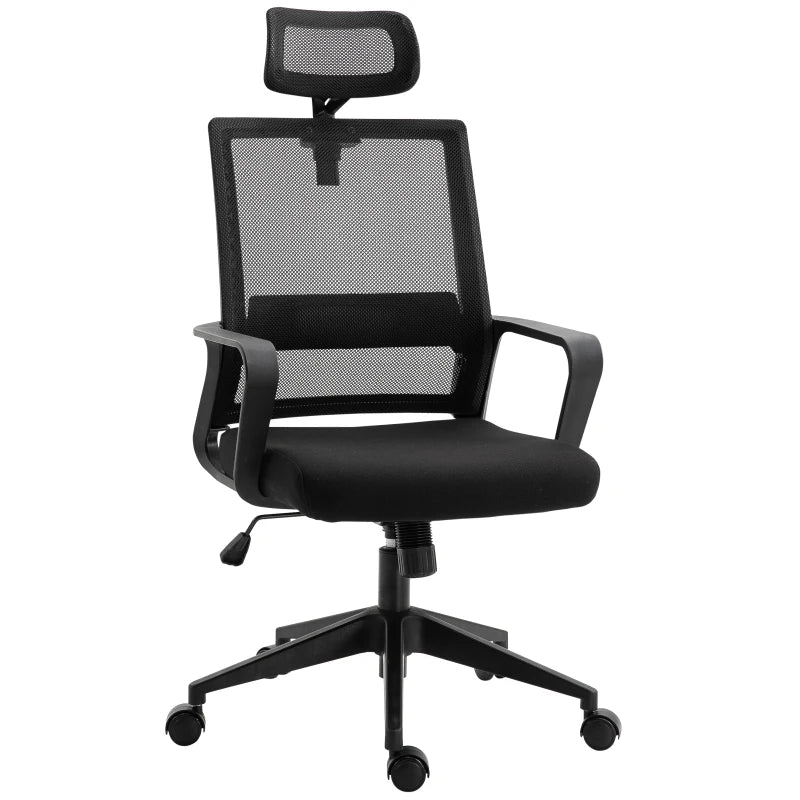 Ergonomic Mesh Swivel Office Chair with Adjustable Headrest & Lumbar Support - High Back Task Chair, Black, Adjustable Height