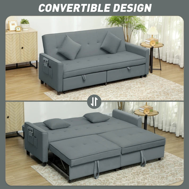 Three-Person Grey Velvet-Feel Sofa Bed for Stylish Living Room Comfort