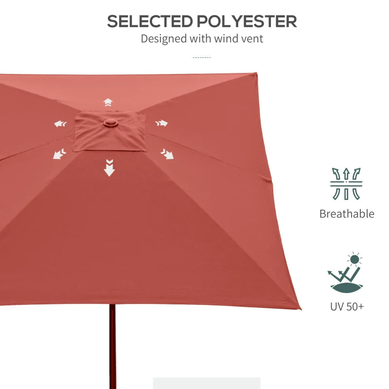 Rectangular Wine Red Garden Parasol Umbrella, 2x3m, Crank Tilt, Aluminium Pole