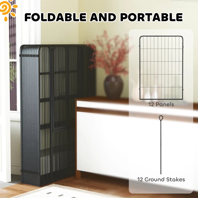12 Panel Solid Dog Playpen with Doors for Large Dogs 100cm Tall Black