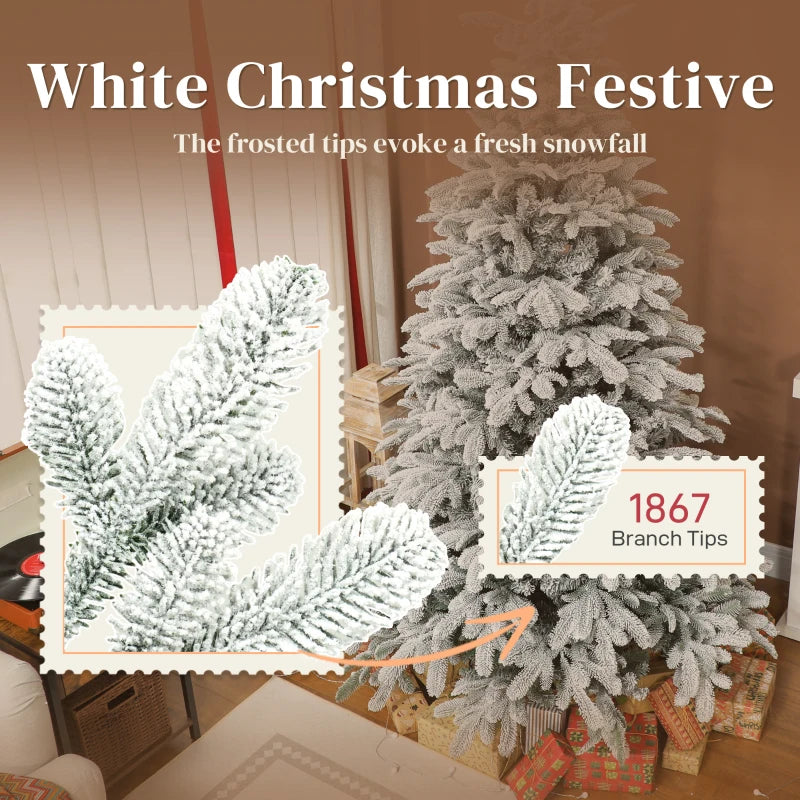 7ft Flocked Christmas Tree - 1867 Branches, Hinged Design, Foldable Metal Stand, Easy Assembly for Home & Office Decor