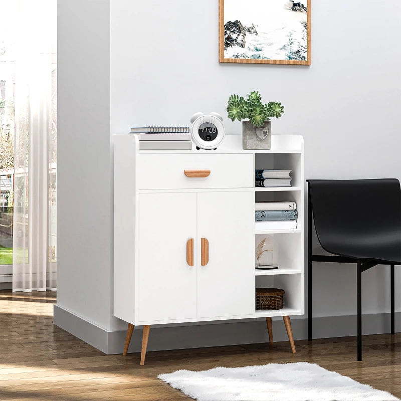 Modern White Sideboard with Storage Drawer - Versatile Side Cabinet for Hallway, Kitchen, Bedroom & Living Room