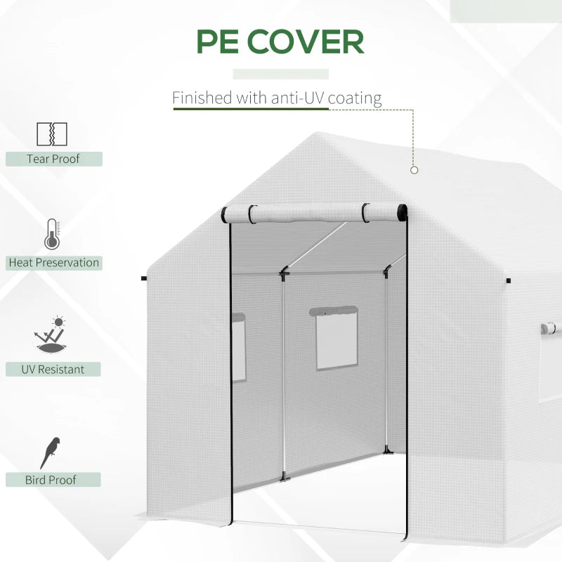 Green Polyethylene Walk-in Greenhouse, 2x3m, White