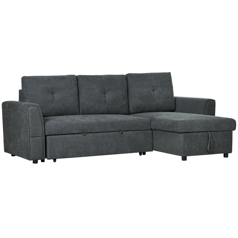 L-Shaped 3-Seater Sofa Bed with Storage – Convertible Click Clack Futon for Living Room, Dark Grey