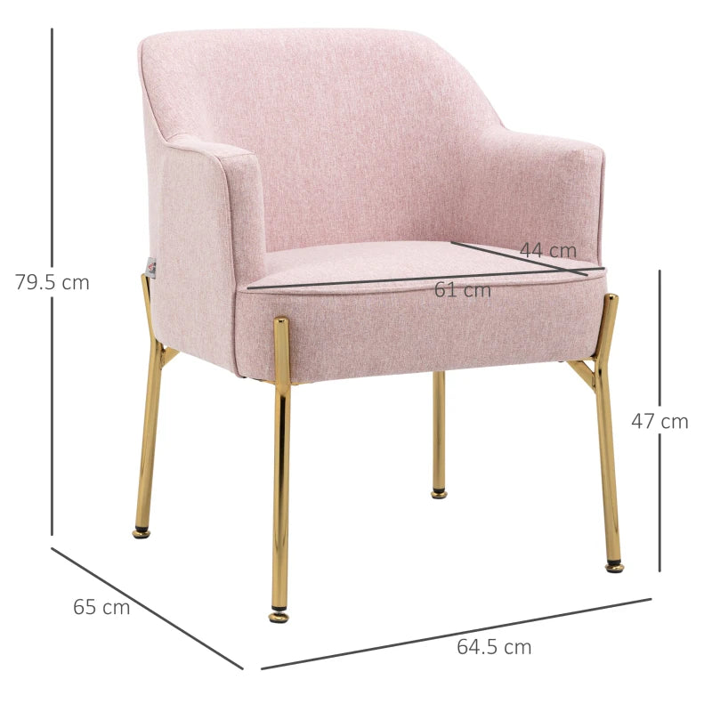 Elegant Pink Accent Chairs with Gold Metal Legs - Soft Padded Living Room and Bedroom Armchairs, Set of 2